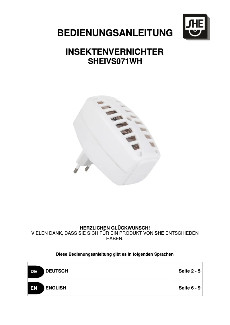 Page n°1 - Manuel utilisateur SHE SHEIVS071WH