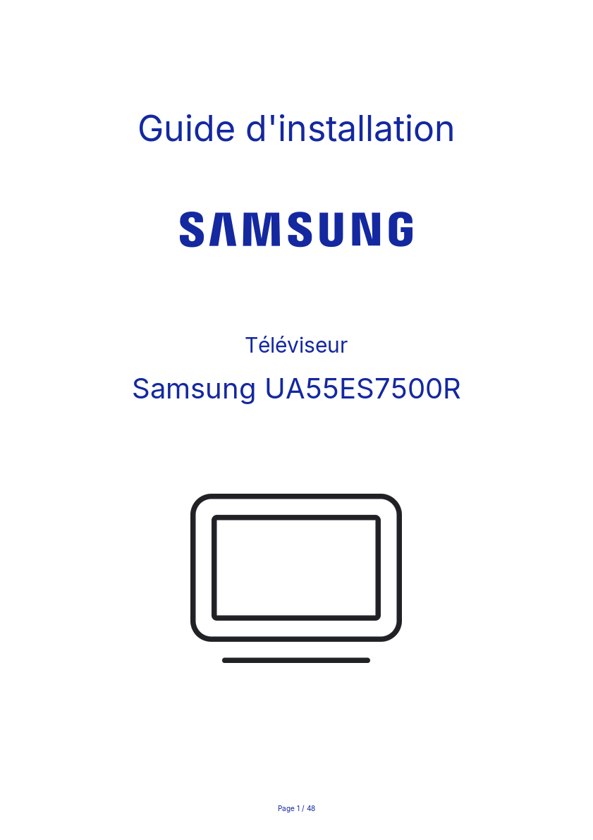 Page n°1 - Guide d'installation Samsung UA55ES7500R
