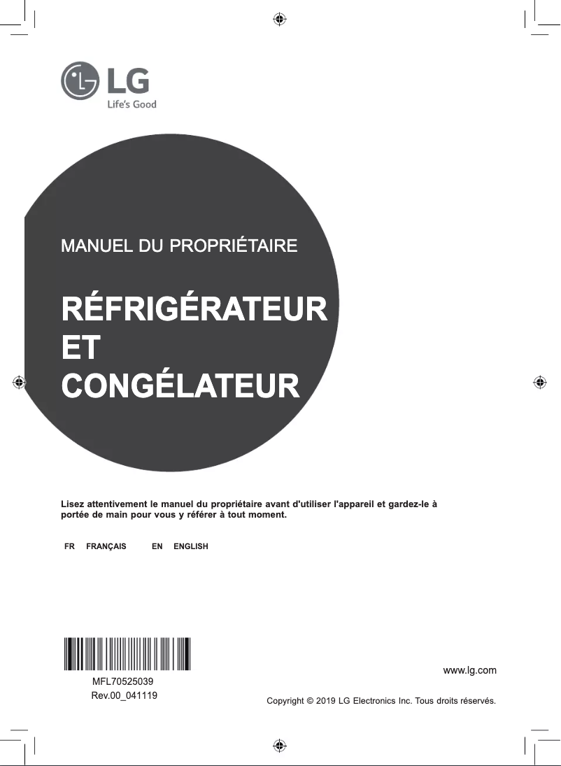 Page 1 de la notice Manuel utilisateur LG GMX844MCKV