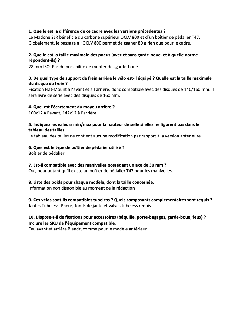 Page 1 de la notice FAQ Trek Madone SLR 9 AXS Gen 6