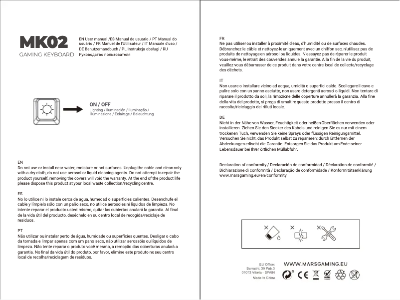 Page 1 de la notice Manuel utilisateur Mars Gaming MK02