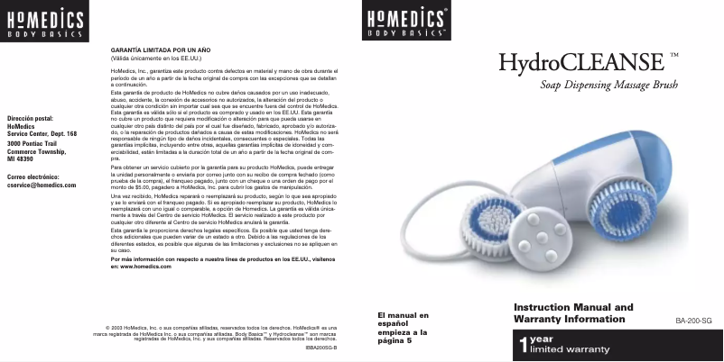 Page n°1 - Manuel utilisateur Homedics BA-200-SG
