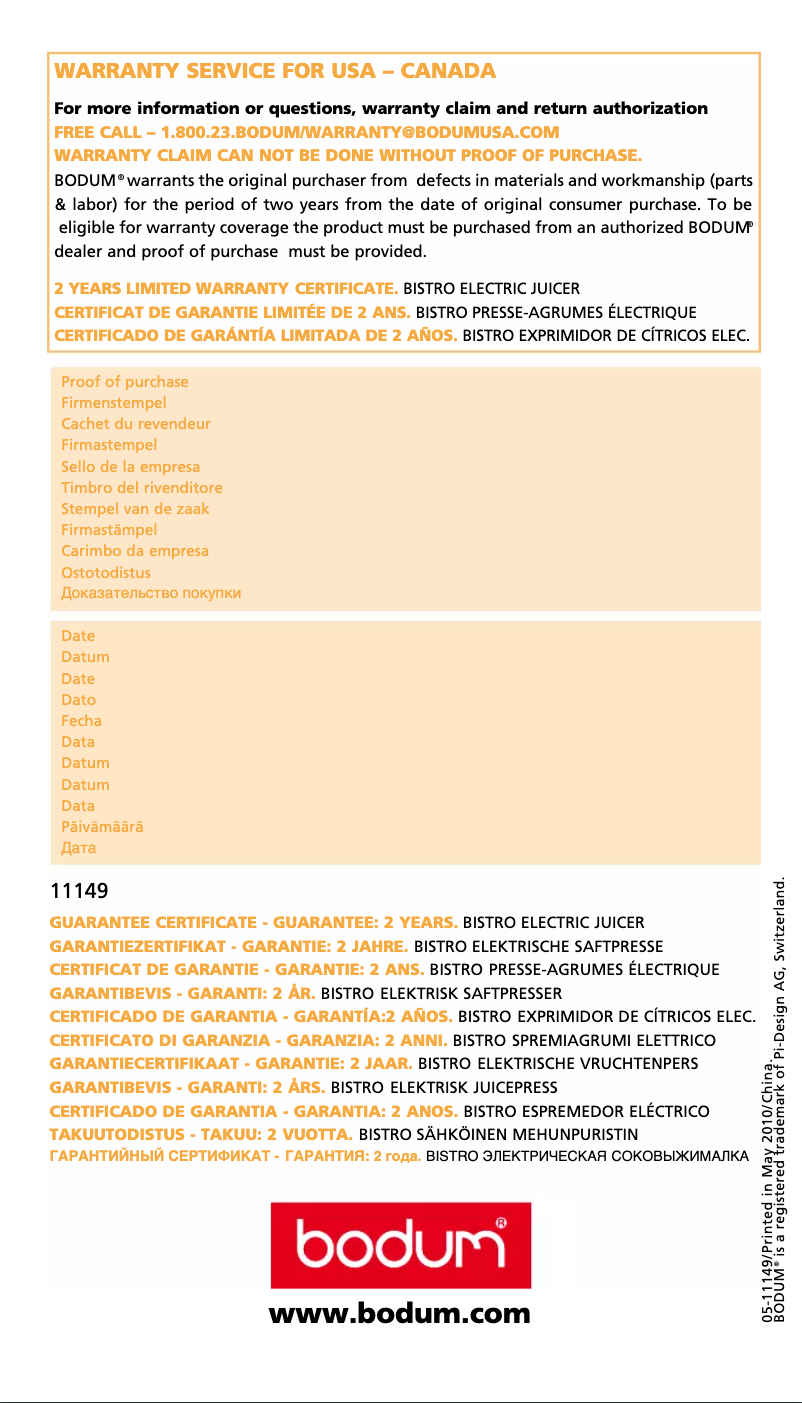 Imagen de la primera página del manual del dispositivo Bistro 11149