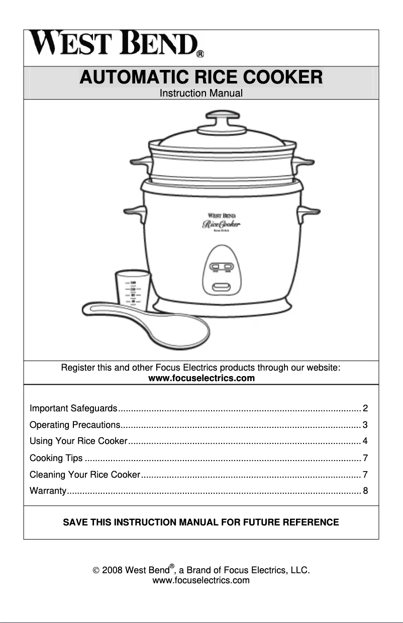 Page n°1 - Manuel utilisateur WestBend 86710