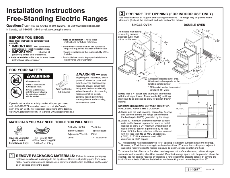Page 1 de la notice Guide d'installation GE JBP71CMBB