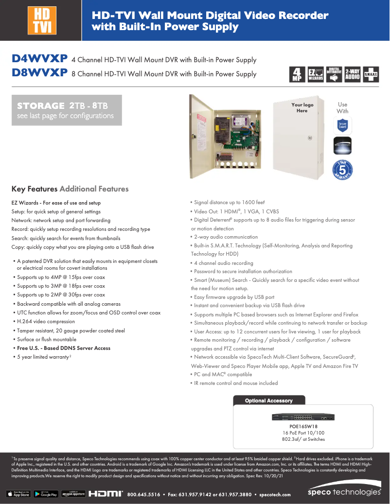 Page 1 de la notice Fiche technique Speco Technologies D8WVXPM