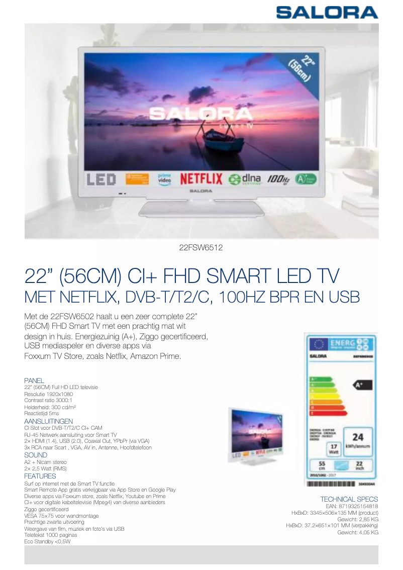 Page 1 de la notice Manuel utilisateur Salora 22FSW6512