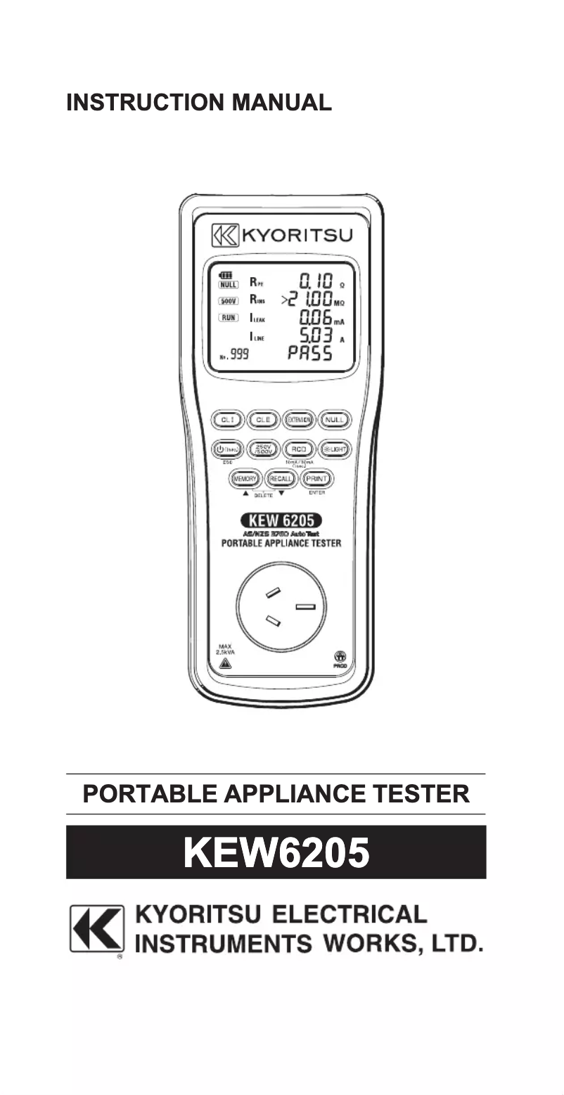 Page 1 de la notice Manuel utilisateur Kyoritsu KEW 6205