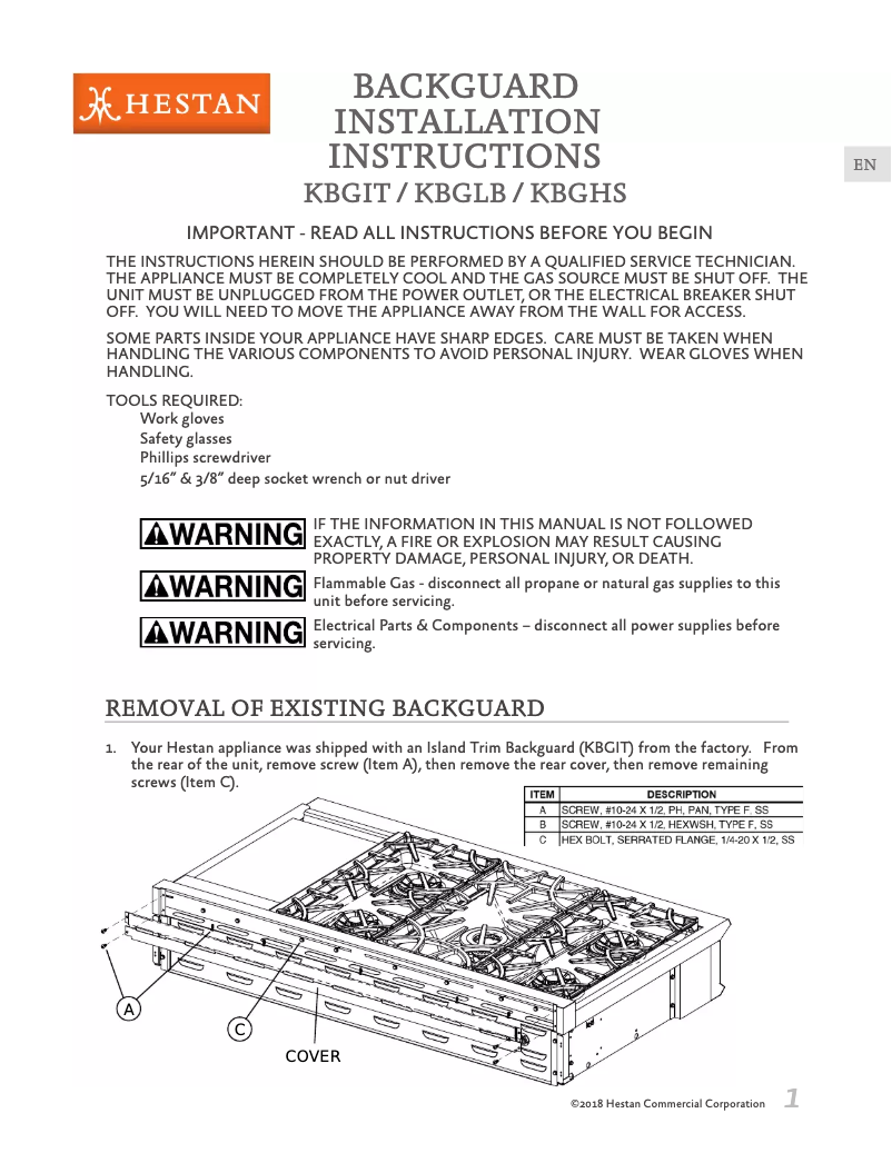Page 1 de la notice Guide d'installation Hestan KRT485GDNGBU