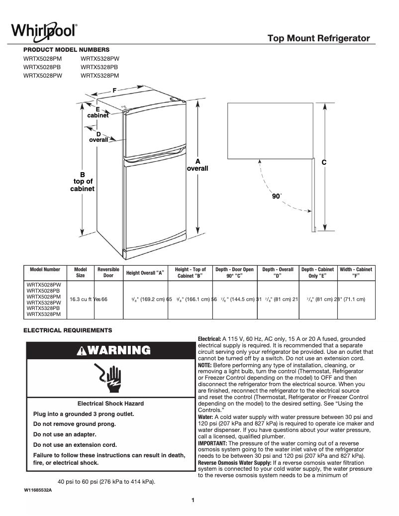 Page n°1 - Informations de garantie Whirlpool WRTX5028PM