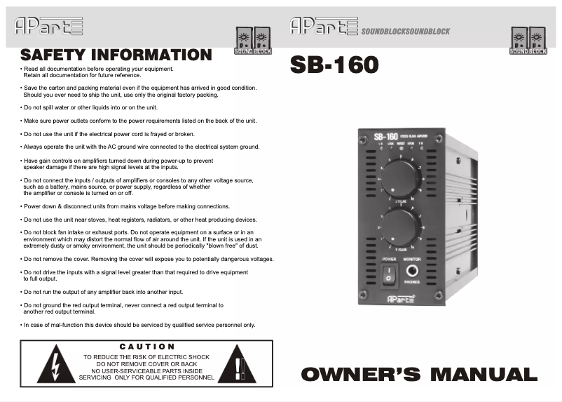 Image de la première page du manuel de l'appareil SB160