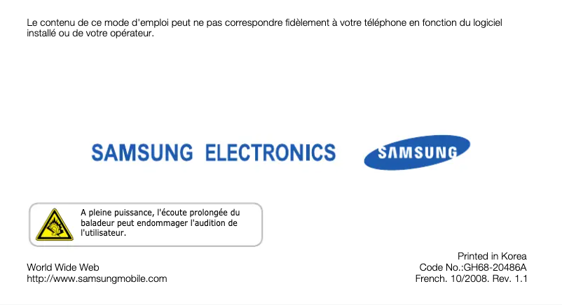 Page n°1 - Manuel utilisateur Samsung S3030