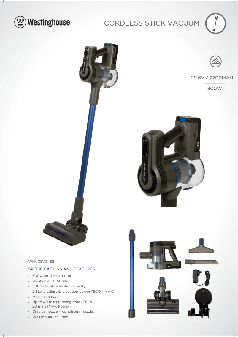 Página 1 del manual Ficha técnica Westinghouse WHVC04SB