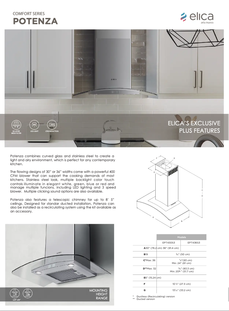 Page 1 de la notice Fiche technique Elica Potenza EPT436S2