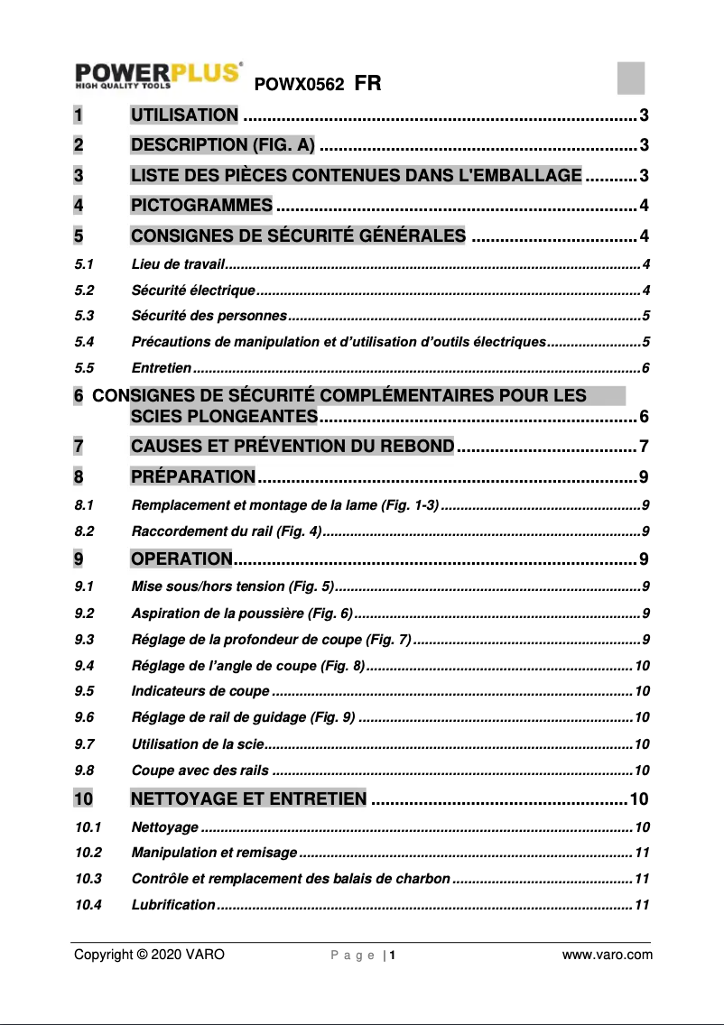 Image de la première page du manuel de l'appareil POWX0562