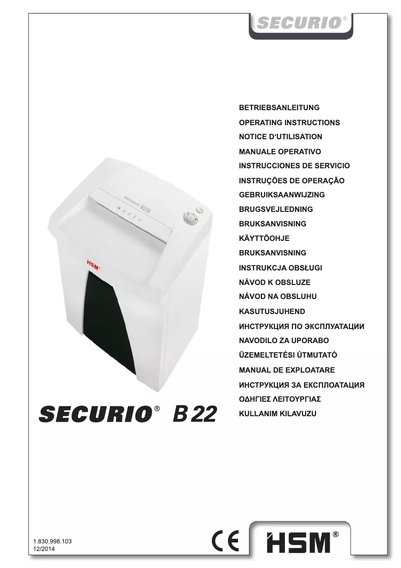Page 1 de la notice Manuel utilisateur HSM SECURIO B22 1.9x15mm Oiler