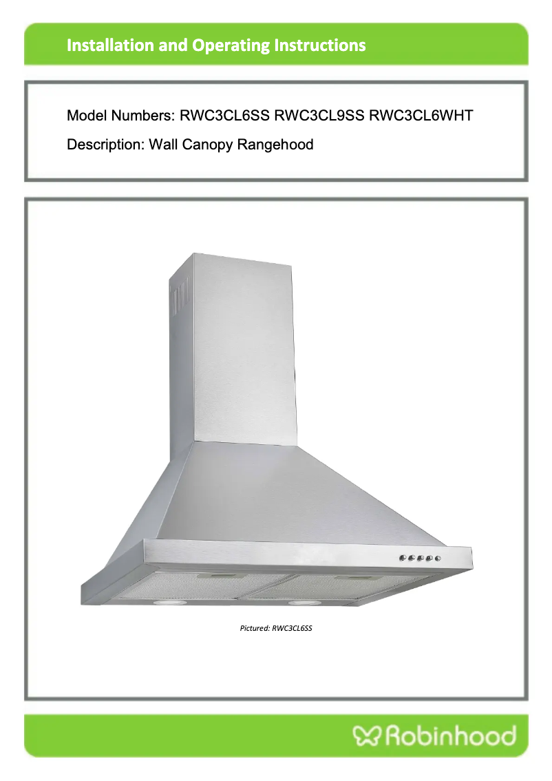 Page 1 de la notice Guide d'installation Robinhood RWC 900