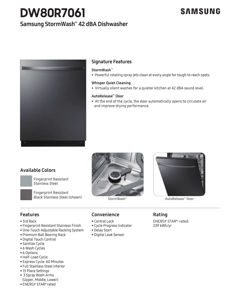 Page n°1 - Manuel utilisateur Samsung DW80R7061UG