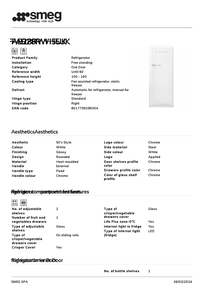 Page n°1 - Fiche technique Smeg FAB28RWH5UK