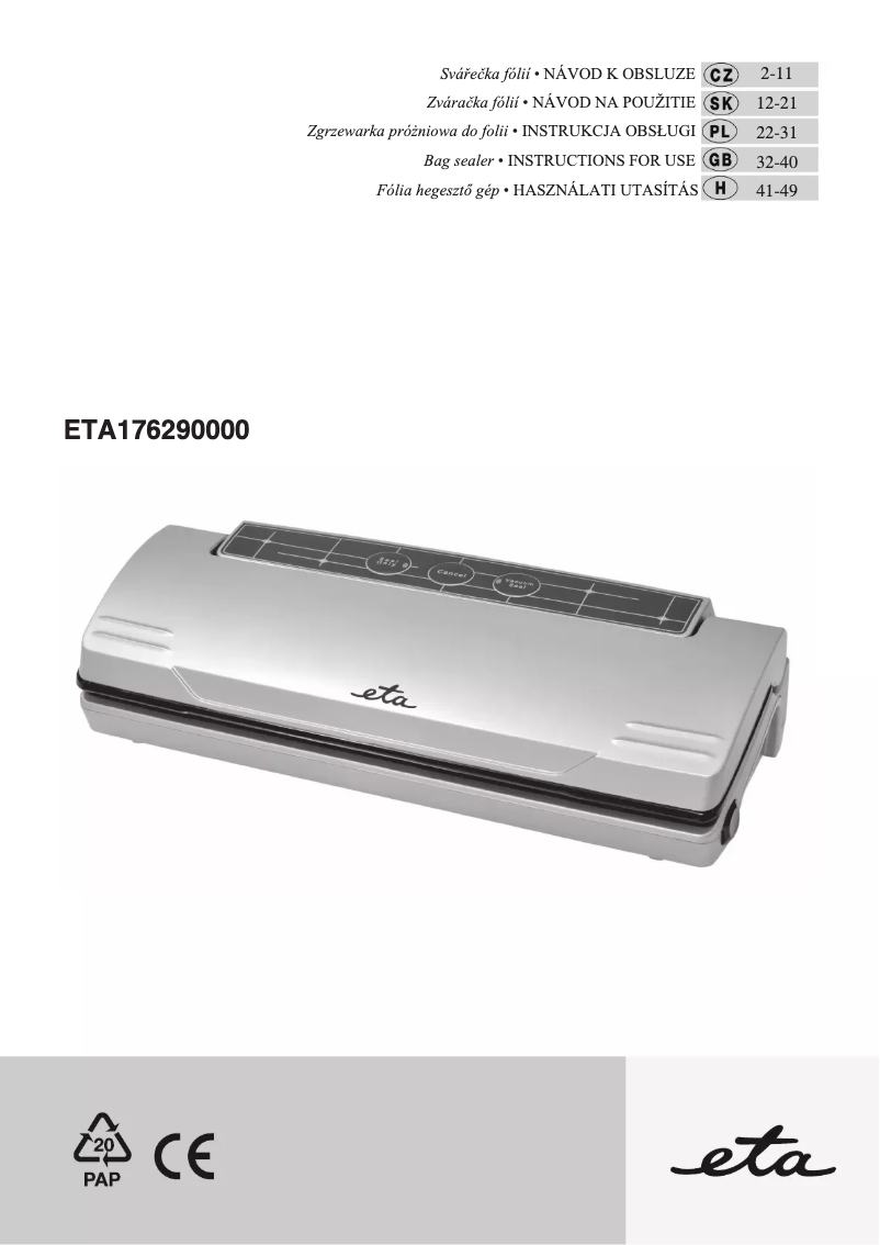 Page 1 de la notice Manuel utilisateur Eta 176290000