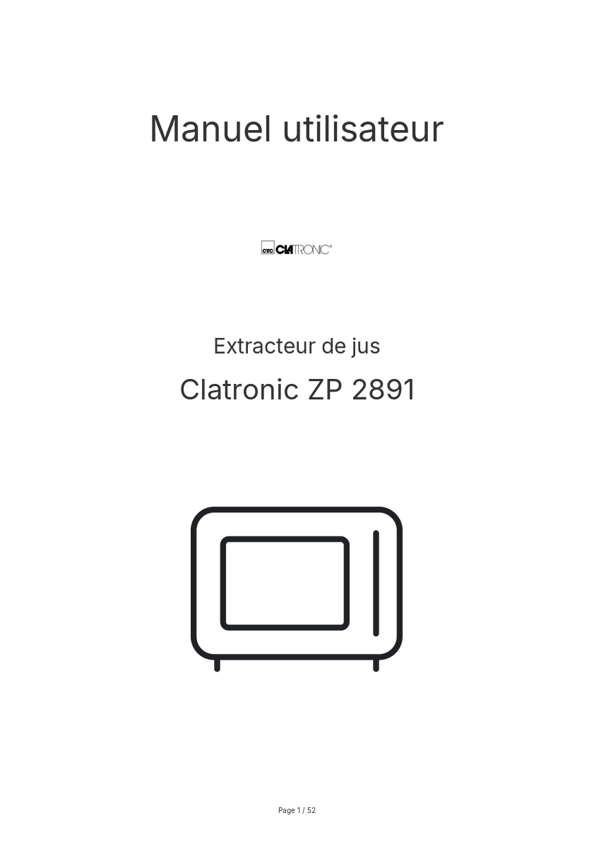 Page n°1 - Manuel utilisateur Clatronic ZP 2891