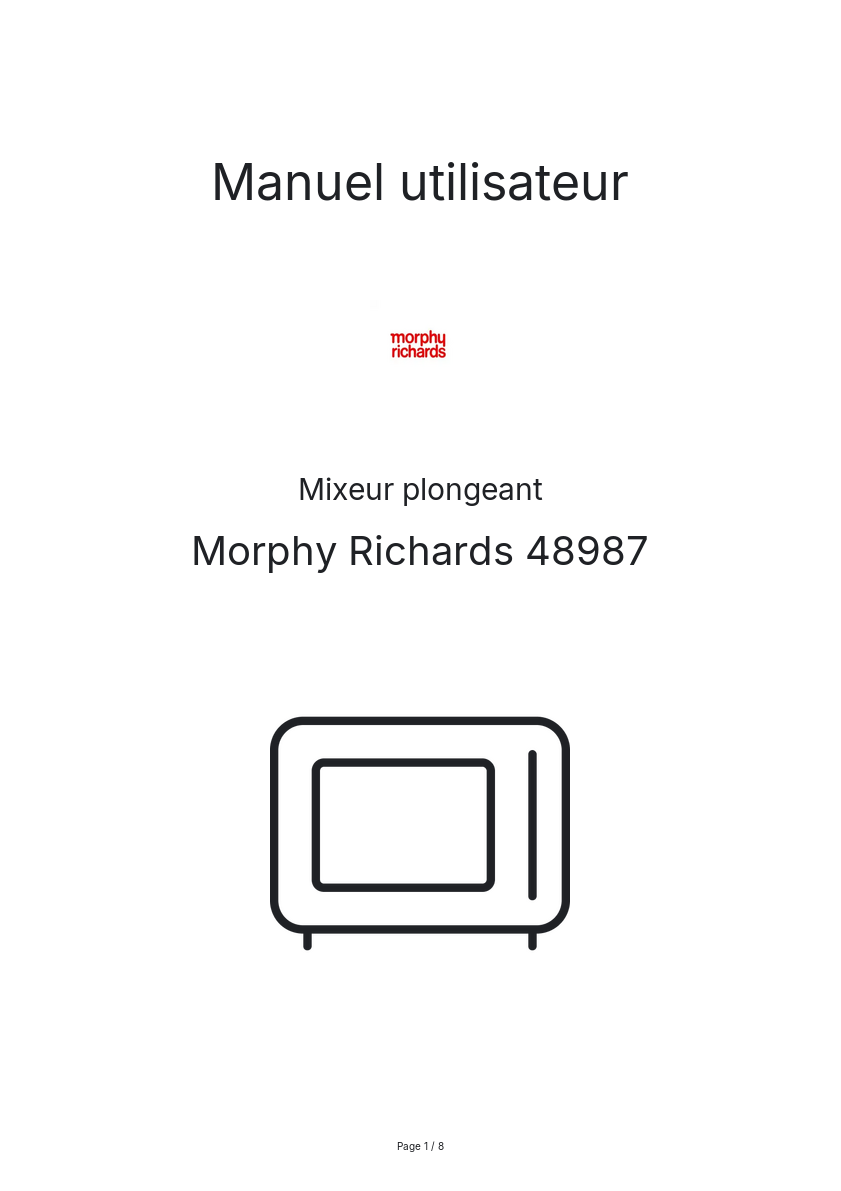 Page n°1 - Manuel utilisateur Morphy Richards 48987