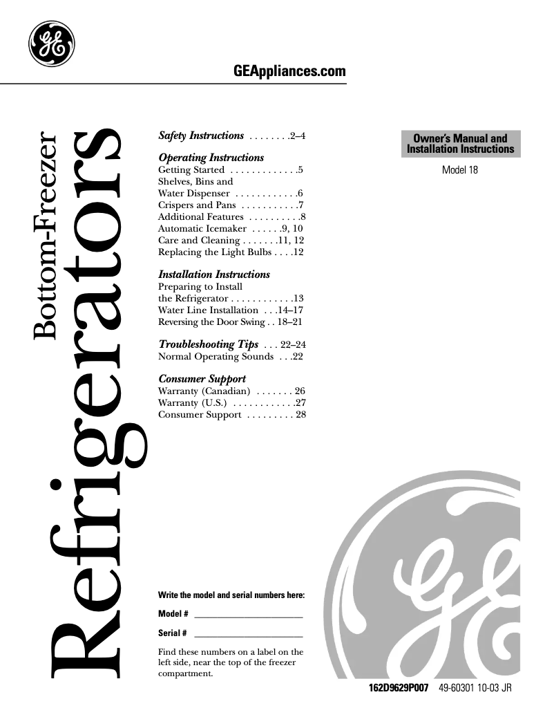 Image de la première page du manuel de l'appareil GDS18LBPCC