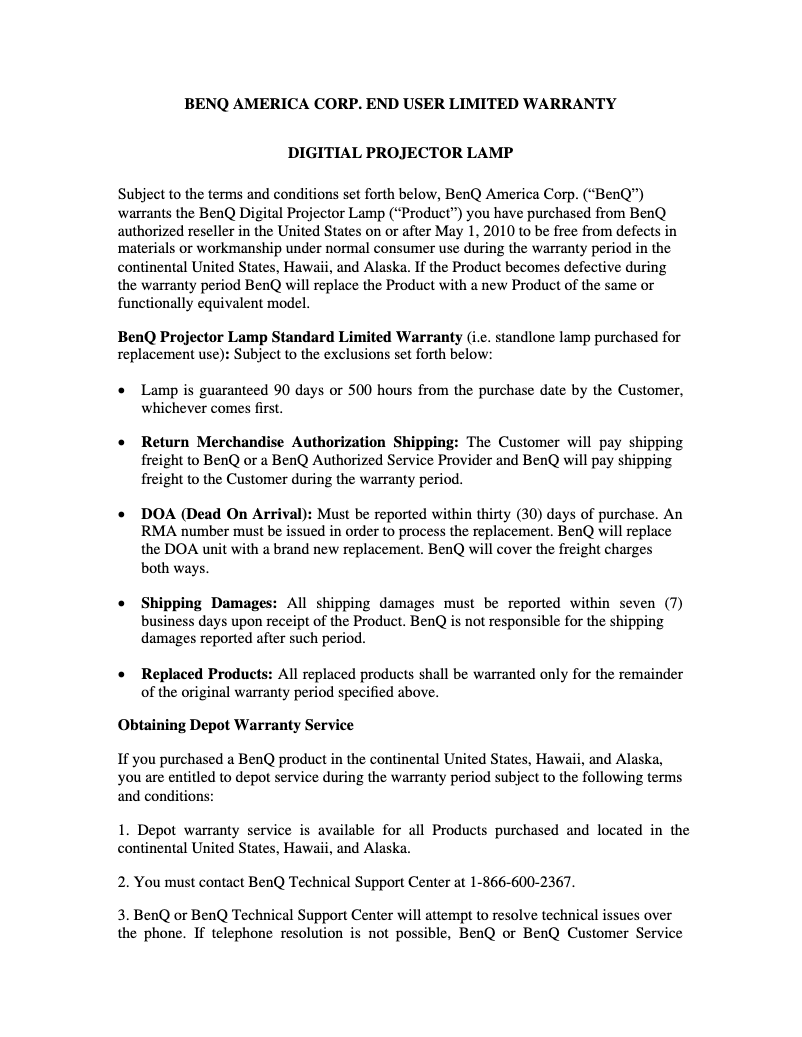 Page n°1 - Manuel utilisateur BenQ WDRT8192