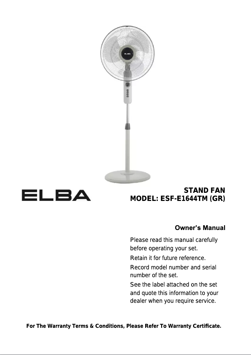 Image de la première page du manuel de l'appareil ESF-E1644TM(BK)