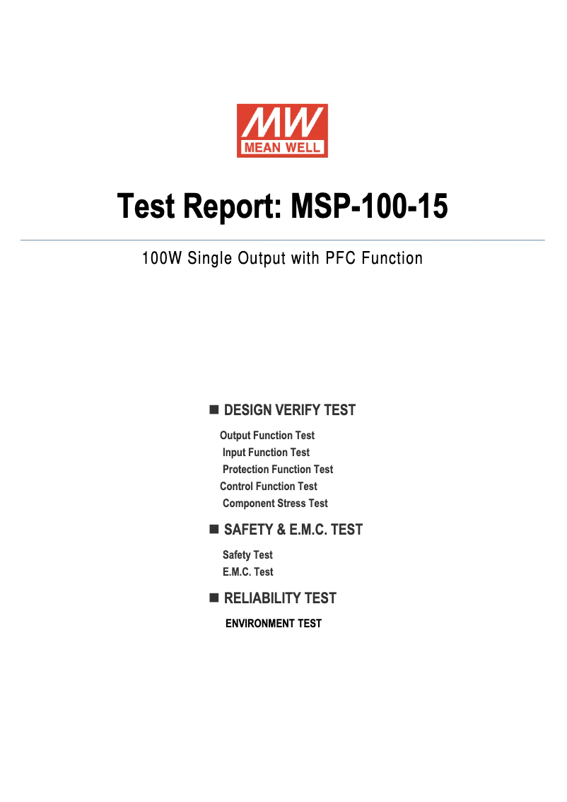 Page n°1 - Fiche technique Mean Well MSP-100-15