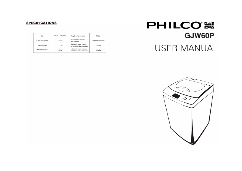 Page n°1 - Manuel utilisateur Philco GJW60P