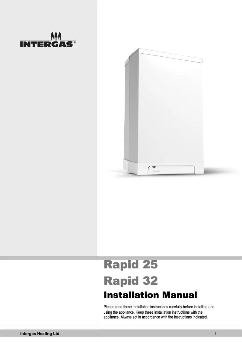 Page 1 de la notice Manuel utilisateur Intergas Rapid 32 Plus