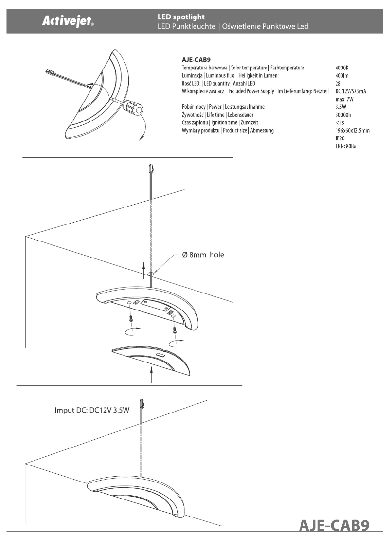 Page 1 de la notice Manuel utilisateur ActiveJet Activejet AJE-CAB9