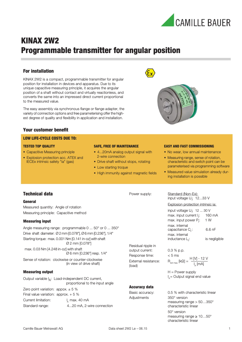 Page 1 de la notice Fiche technique Gossen Metrawatt KINAX 2W2