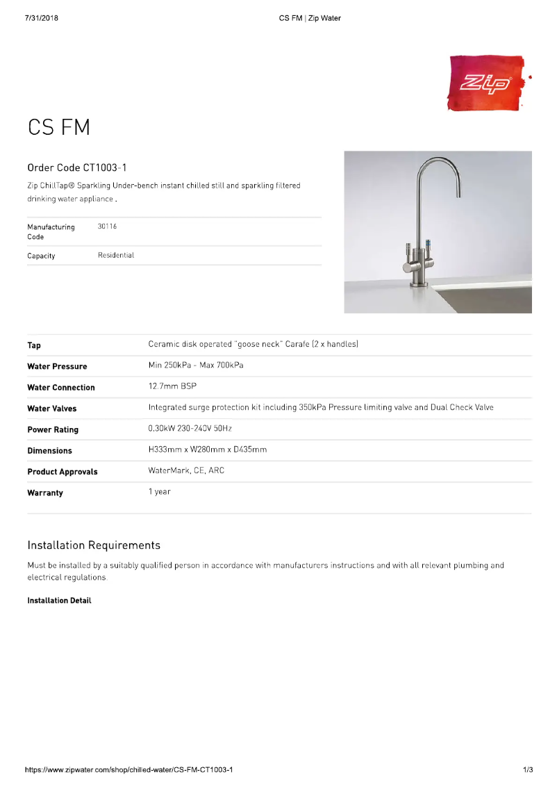 Image de la première page du manuel de l'appareil ChillTap Sparkling