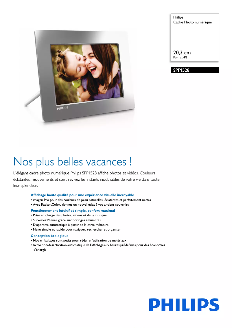 Page 1 de la notice Fiche technique Philips SPF1528