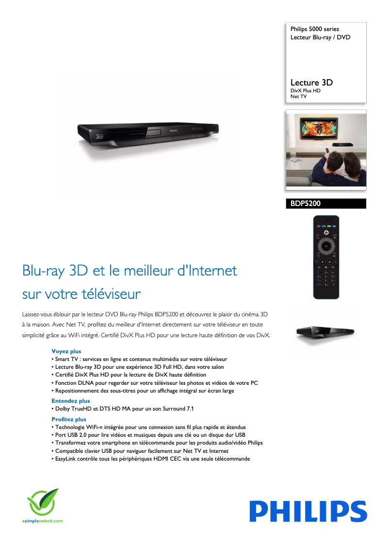 Page n°1 - Fiche technique Philips BDP5200