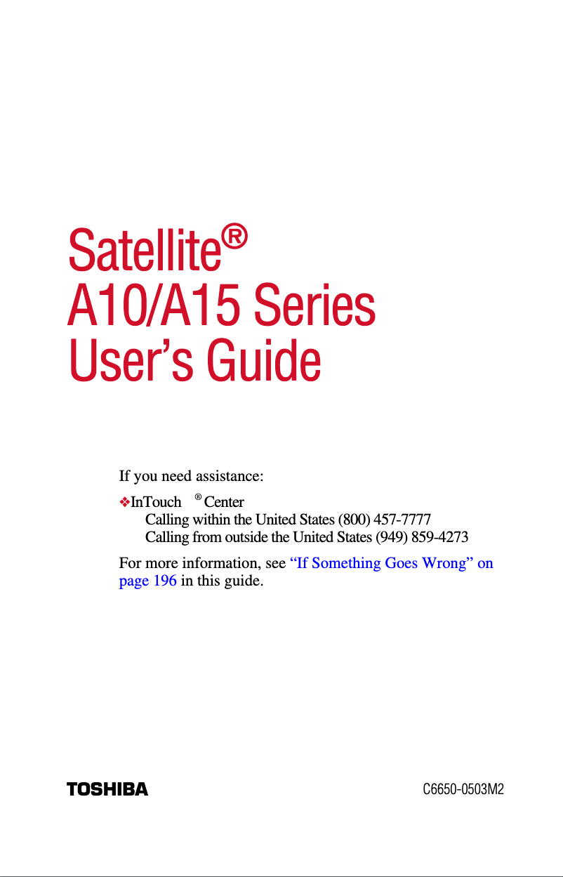 Image de la première page du manuel de l'appareil Satellite A15