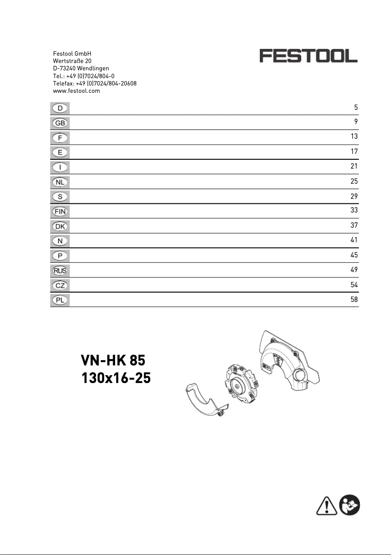 Page 1 de la notice Manuel utilisateur Festool VN-HK85 130X16-25