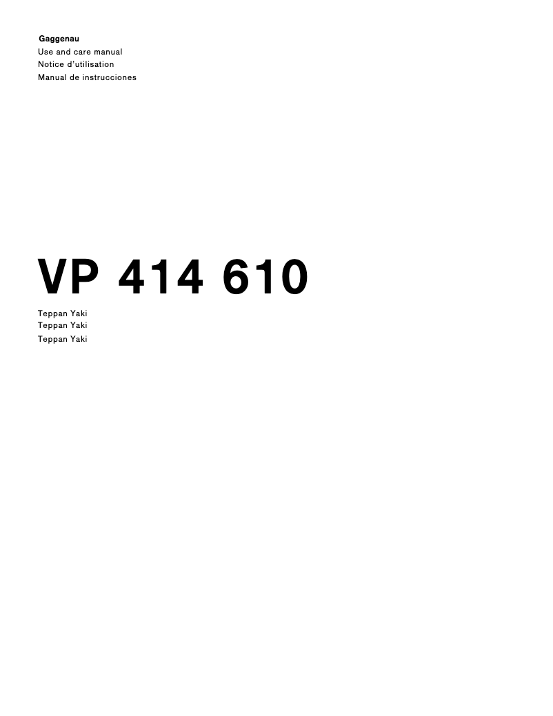 Page 1 de la notice Manuel utilisateur Gaggenau VP414610