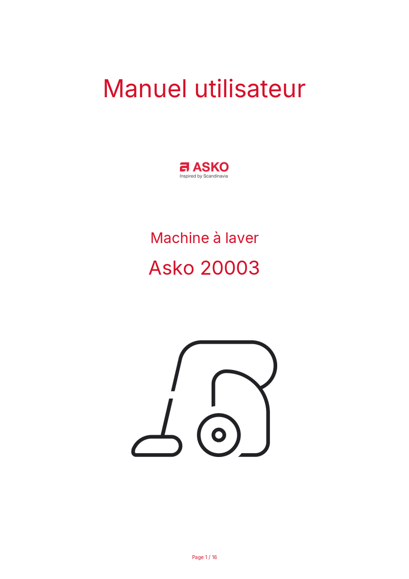 Page n°1 - Manuel utilisateur Asko 20003