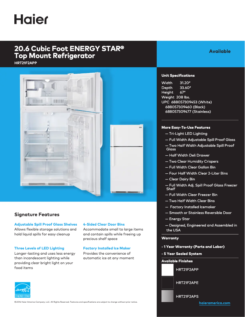 Page n°1 - Fiche technique Haier HRT21F2APS