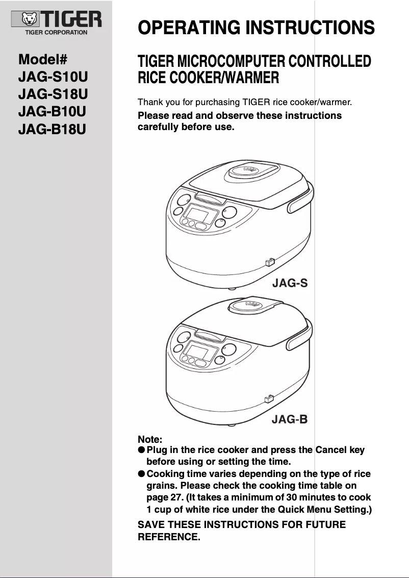 Page 1 de la notice Manuel utilisateur Tiger JAG-S10U