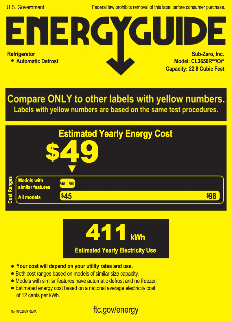 Page n°1 - Label énergétique Sub-Zero CL3650RIO