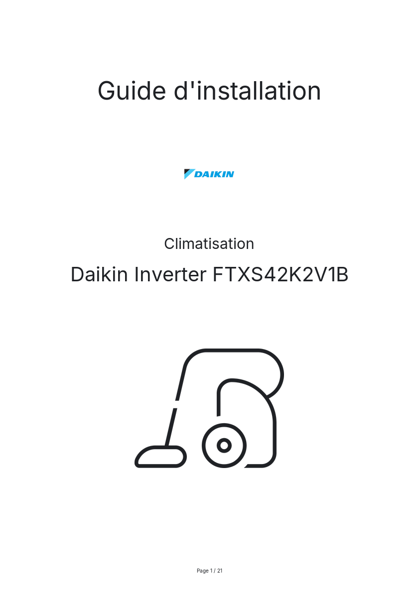 Image de la première page du manuel de l'appareil Inverter FTXS42K2V1B
