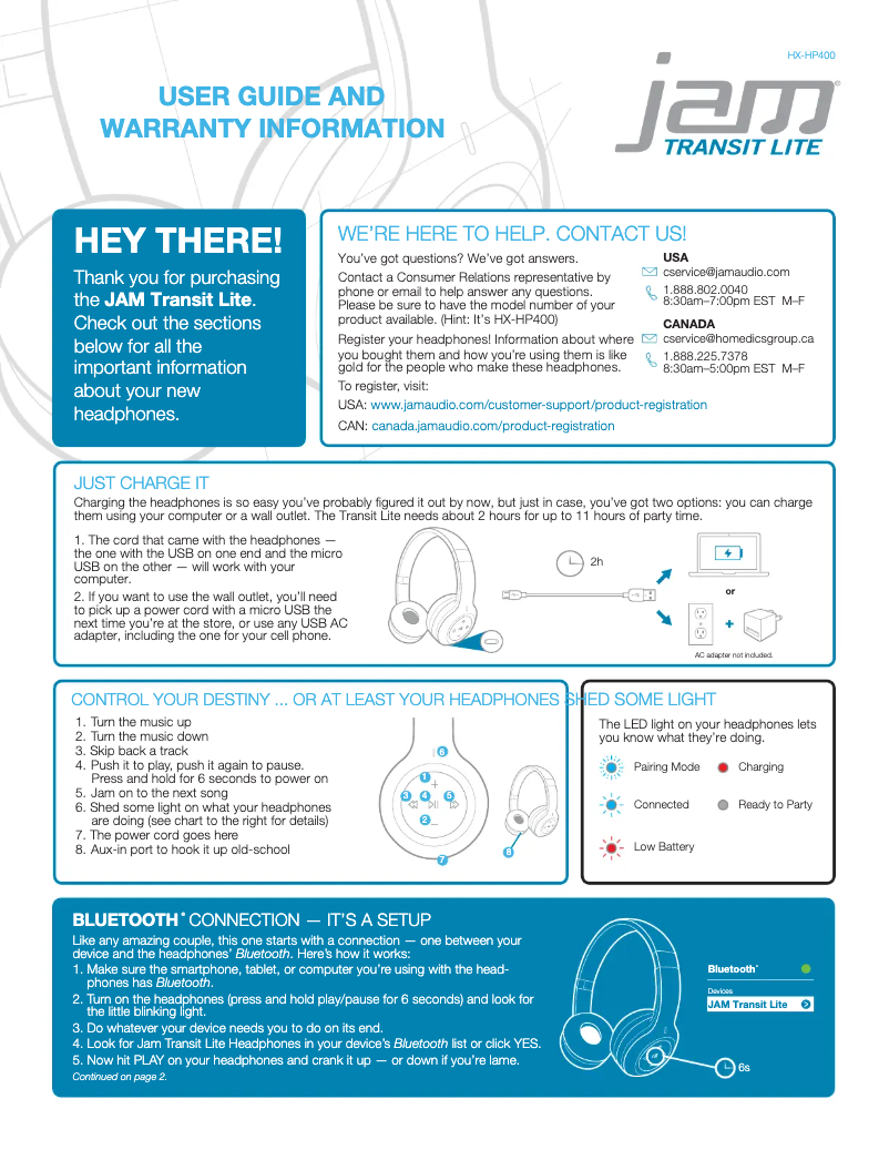 Page n°1 - Manuel utilisateur Jam Transit Lite HX-HP400