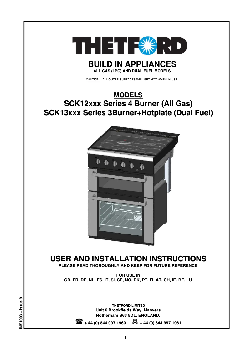 Page 1 de la notice Manuel utilisateur Thetford Aspire SCK13