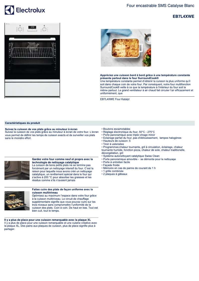 Page 1 de la notice Fiche technique Electrolux EB7L4XWE