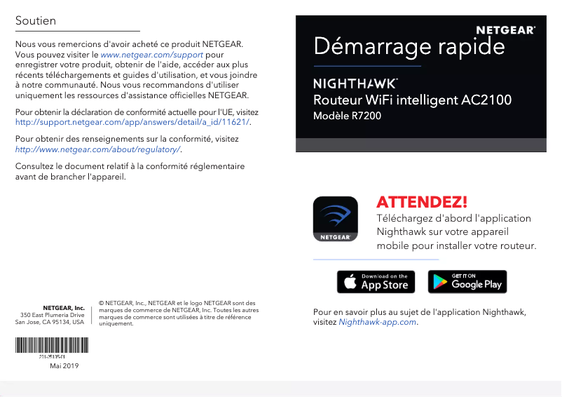 Page 1 de la notice Guide d'installation Netgear Nighthawk R7200