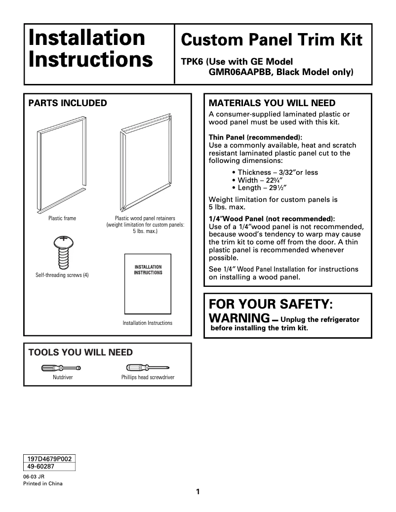 First page image of the manual for TPK6